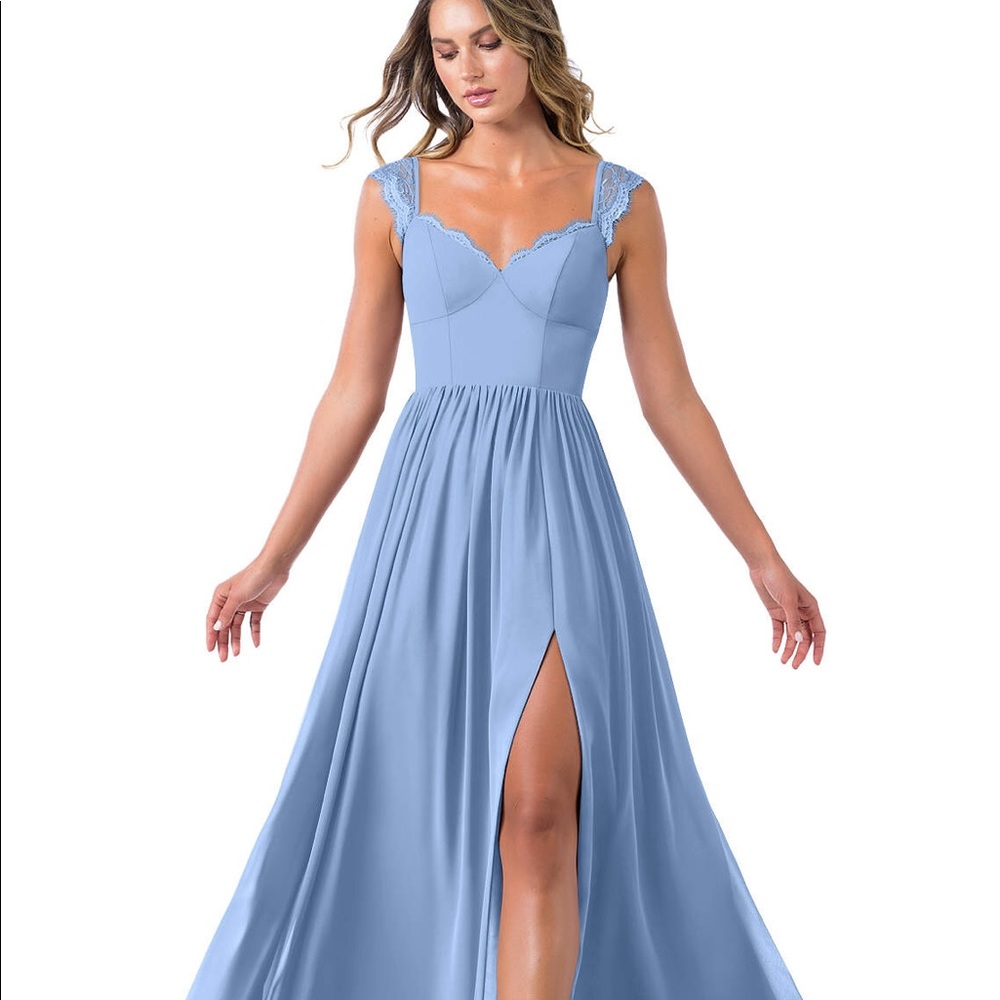 Azazie Cleobella Bridesmaid Dress in Steel Blue